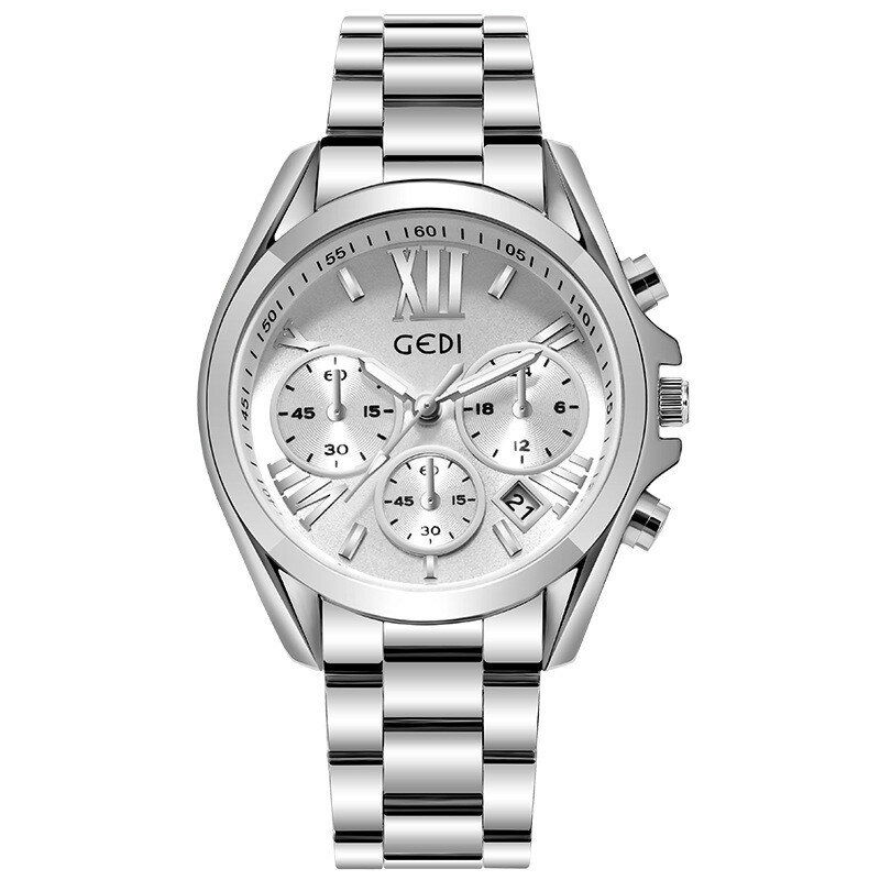 Jam tangan Quartz baja tahan karat wanita, arloji mode baru tahan air kalender