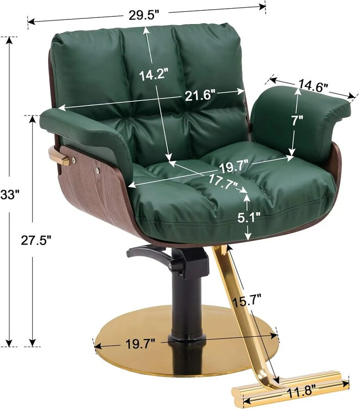 كرسي حلاقة ذو إطار خشبي منحني هيدروليكي ، كرسي صالون ، قص الشعر ، سبا للتجميل ، معدات تصفيف الصالونات ، أخضر ،