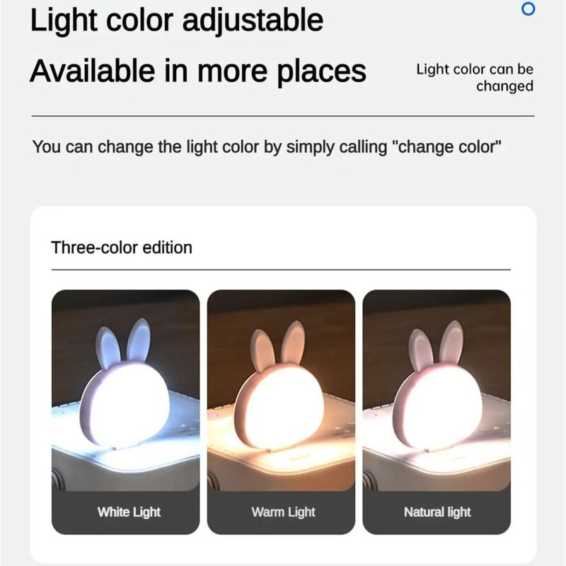 Lampu malam Led kelinci cerdas, lampu baca kreatif Mini dekorasi kamar, lampu dinding samping tempat tidur USB portabel