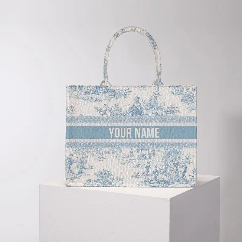 2024 новый дизайнерский художественный стиль женская льняная ткань с принтом женская сумка-тоут индивидуальная именная сумка