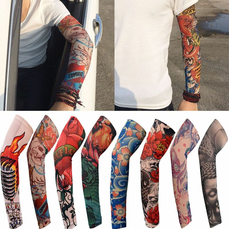 Proteção UV Tattoo Arm Sleeves, Tampa do braço da flor, Running Sportswear, Esporte ao ar livre, Basquete, 1Pc