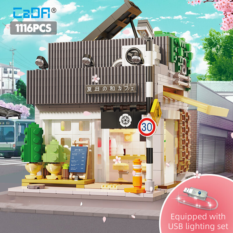 Cada LED City – blocs de construction de Style japonais, 1116 pièces, Restaurant d'été, café, maison, boutique de lumière, briques, jouets pour enfants, cadeau