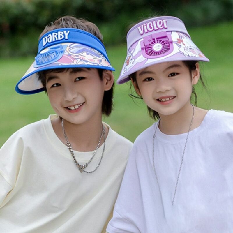 Chapéu do verão com cópia dos desenhos animados para crianças, chapéu do panamá com viseira do fã para meninos e meninas
