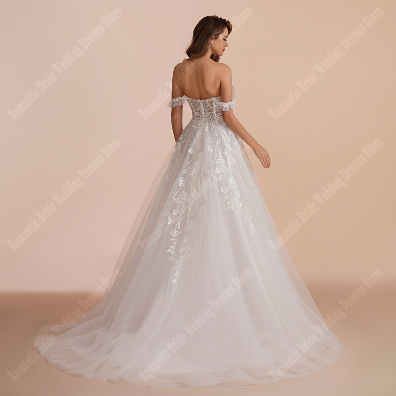Elegantes vestidos de noiva femininos fora do ombro, lindos vestidos de noiva de princesa, esfregando, festa formal, 2024