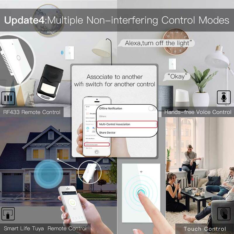 MOES-Interruptor de Panel de vidrio inteligente, Control de voz con Alexa,Google Home,1/2/3/4 Gang, Smart Life/Tuya App Multi-Control