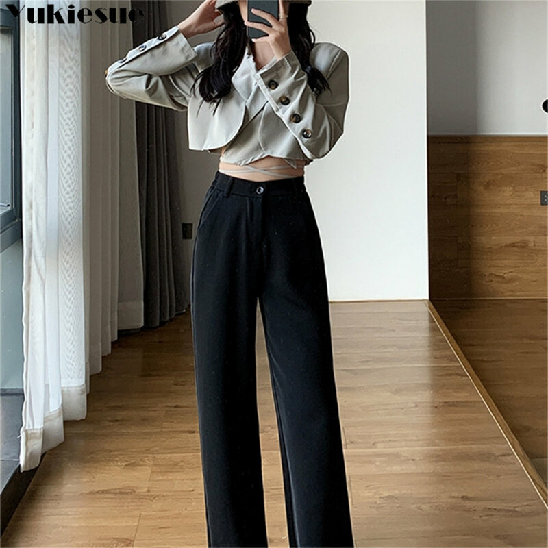 Autumn Winter Women Casual High Waist Fashion Simple Loose Leisure Straight Suit Pants Office Ladies Trousers Wide leg trousers