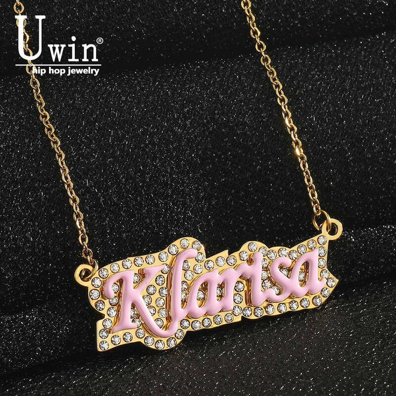 Ожерелье с именем Uwin, подвеска из нержавеющей стали с эмалью, индивидуальный цвет, розовый, белый, синий цвет, Подарочная цепочка