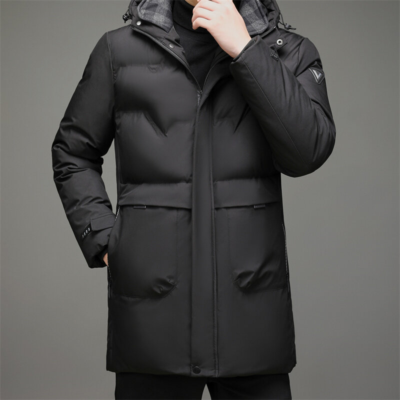 2022ฤดูหนาวใหม่ชาย Casual หนากลางความยาว Hooded Coat กลางแจ้ง Warm Windproof Coat