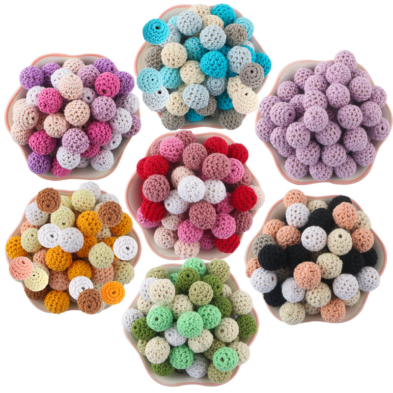 16/20MM rajutan Crochet bulat manik-manik kayu 20 buah/lot buatan tangan bola DIY kalung perhiasan organik tumbuh gigi gelang manik-manik