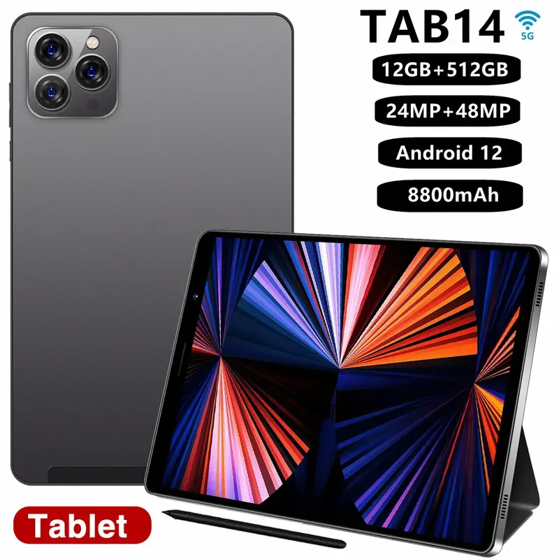 Tab14-Tablette PC de 8 Pouces, Android 12, Bluetooth, 12 Go, 512 Go, Deca Core, GPS, WPS, 5G/4G, WIFI, Offre Spéciale