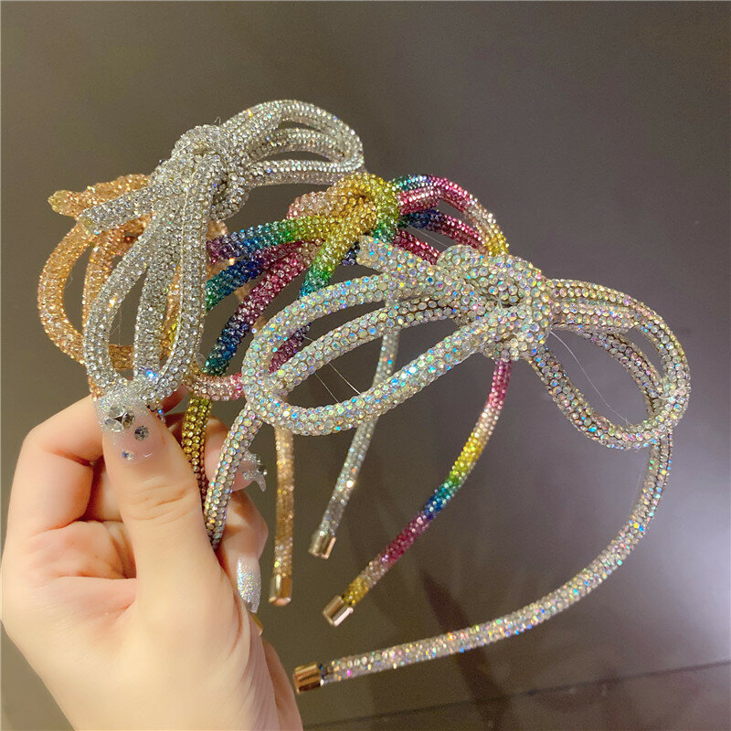 Luxurious Shiny Hairbands for Women Big Bow Knotted Hair Hoop Rainbow Hair Accessories Fashion Girls Headbands