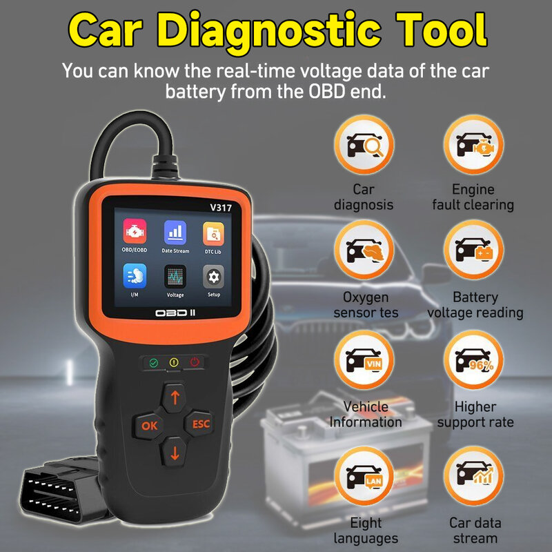 Herramienta de diagnóstico OBD2 V317, lector de código automotriz, pantalla a color, máquina de escáner de coche, verificación de fallas del motor