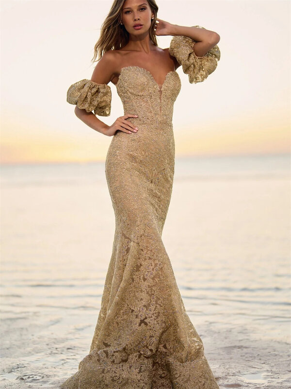 Женское свадебное платье-Русалка It's yiiya, сияющее платье-трапеция без рукавов со съемными рукавами на лето 2024