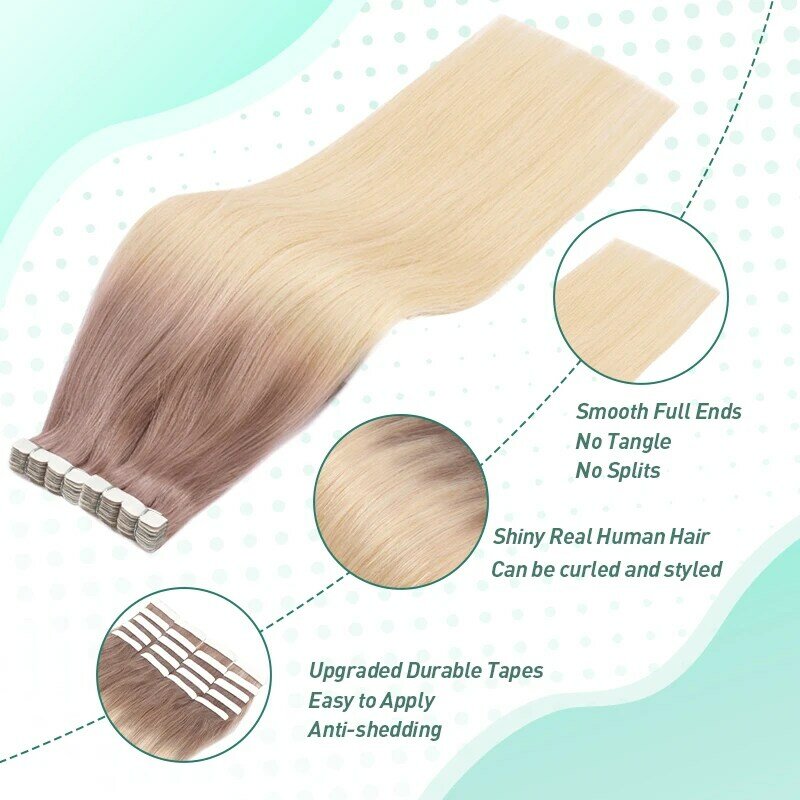 AW Tape-extensiones de cabello humano Real, cabello humano liso Natural sin costuras, trama de piel Invisible, extensión de cabello adhesivo