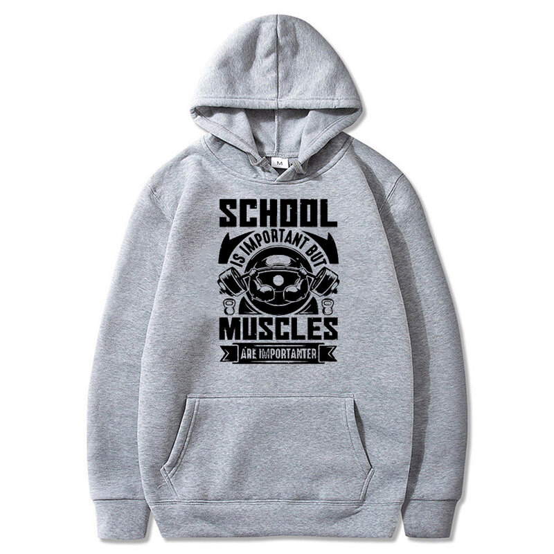Lustige Schule ist wichtig, aber Muskeln sind wichtiger Druck Hoodie männlich Vintage Sweatshirt Männer Frauen Fitness-Studio lässig Hoodies