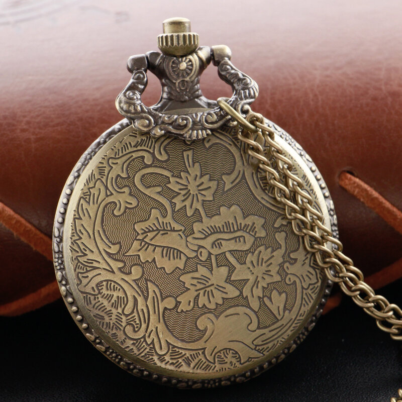 Reloj de bolsillo de cuarzo con esfera redonda Digital romana, reloj de pulsera con diseño de Lobo y serie Animal, con cadena de bronce Vintage