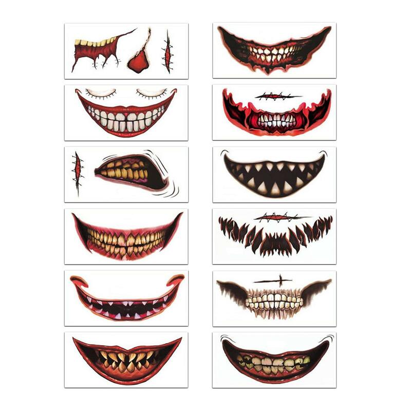Halloween Face Stickers Temporary Tattoo Halloween Prank Makeup Sticker Decals DIY for Prank Makeup Props Themed Party Cosplay