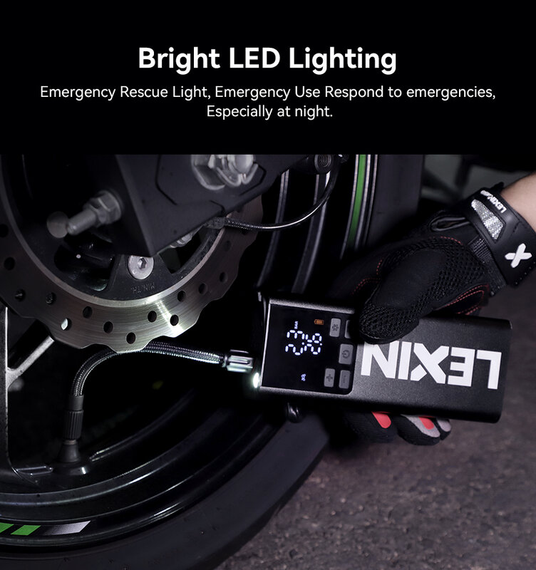 Lexin-bomba de inflado de neumáticos P5 para motocicleta, bomba de inflado inteligente/Banco de energía, iluminación LED brillante, novedad