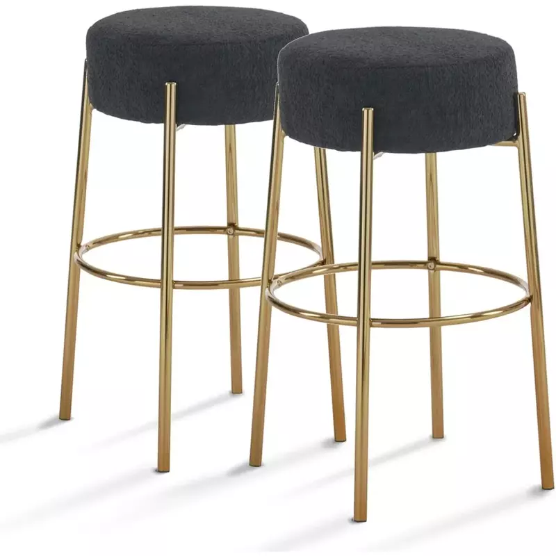 Tapicerowane stołki barowe, krzesła do obręczy i szerpów, stołki kuchenne bez pleców, stołki barowe z metalową ramą (zestaw 2)