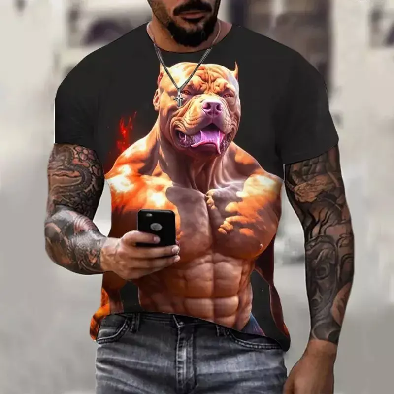 Мужская летняя футболка с 3D-принтом мопса, Повседневная модная футболка большого размера с круглым вырезом, новинка 2023