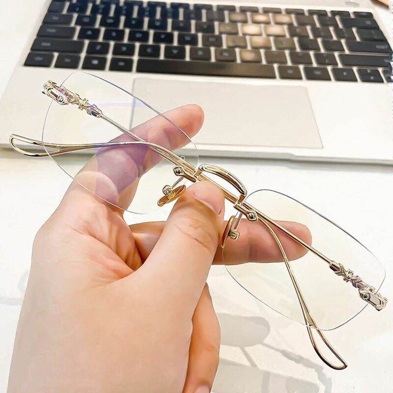 Kacamata baca tanpa bingkai, antik Anti cahaya biru memblokir kacamata persegi wanita pria sangat ringan komputer kacamata baca