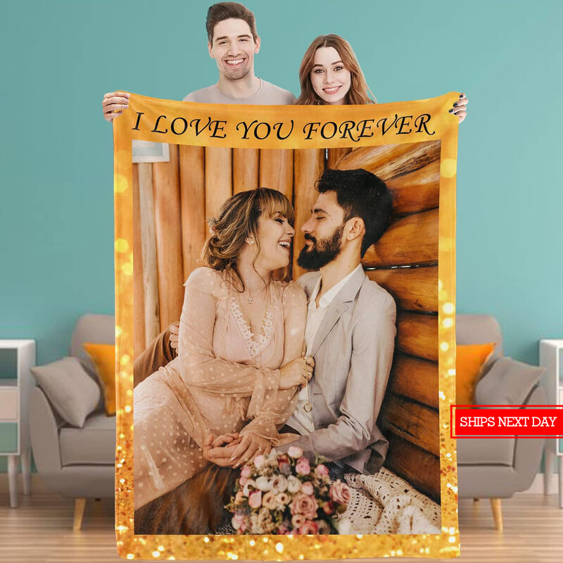 Customized blankets with text photos and personalized images for couples wedding as Valentine's Day birthday gifts
