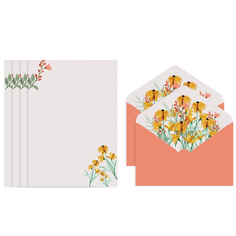 Juego de sobres de flores con 4 papeles de carta Ideal para tarjeta de invitación de fiesta de boda papel romántico escrito a mano para Carta de amor