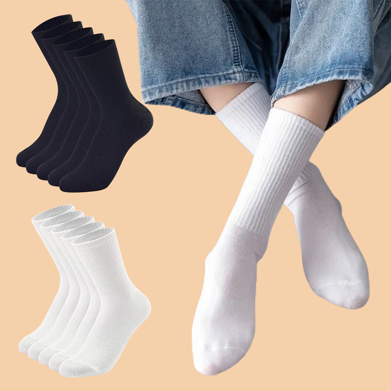 10 paia di calzini da uomo in bianco e nero Simplicity Fashion Middle Tube Streetwear calzini Casual in cotone morbido e traspirante