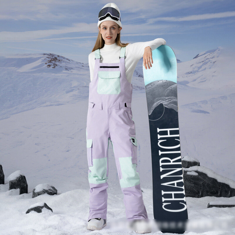 男性と女性のためのスキーストラップパンツ、暖かい防風ジャンプスーツ、無地、風と雪のブロック、カップルスタイル、-30 ℃