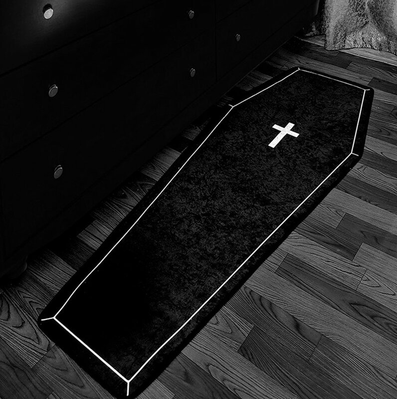 أسود Coffin الصليب القوطية الجمجمة الكلمة حصيرة البساط ممسحة السجاد غرفة نوم غرفة المعيشة في الهواء الطلق سجادة ضد الإنزلاق هدية أنيمي