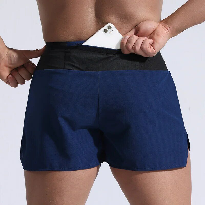 Celana pendek olahraga pria, musim panas pantai es keren nyaman bernapas meregang Slim Fit olahraga lari binaraga