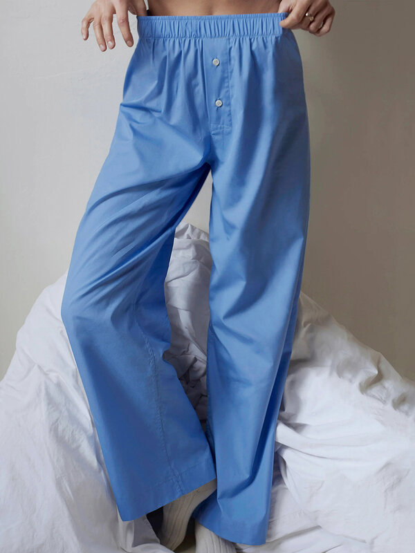 กางเกงขายาวเอวสูงเอวยางยืดสำหรับผู้หญิง, ชุดนอนขากว้างพิมพ์ลายทาง Y2k มีกระเป๋า