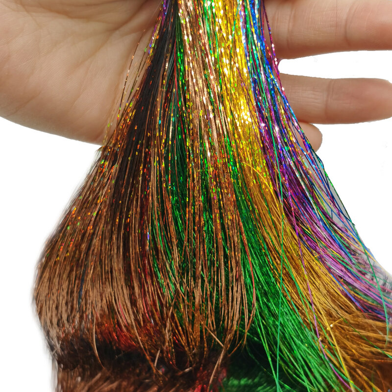 Tinsel-Extensión de cabello con herramienta para mujer, 12 colores, 2400 hebras, Kit de oropel, extensiones de cabello con purpurina, accesorio para el cabello