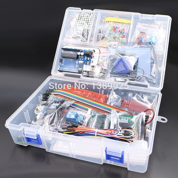 with Retail Box RFID Starter Kit For Arduino Uno R3 - Uno R3 /Breadboard and holder Step Motor / Servo /1602 LCD / jumper wire