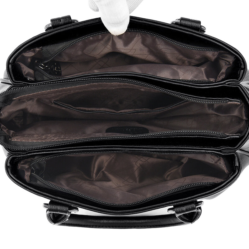 女性用3層ヴィンテージレザーハンドバッグ,トップハンドル付きショルダーバッグ,大容量トートバッグ,高級デザイナーバッグ