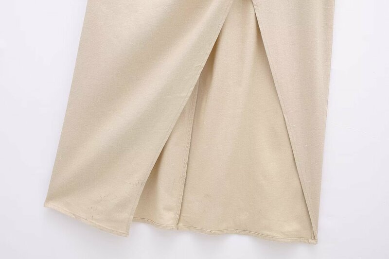 Dress Midi wanita, gaun Linen elegan modis musim semi 2024