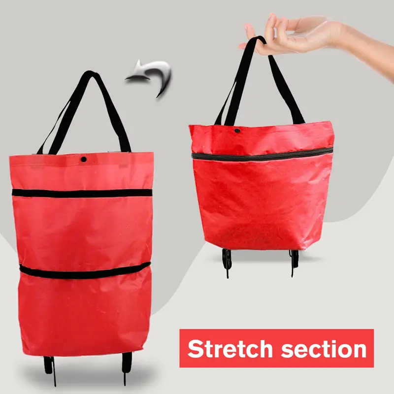 Foldable Shopping Trolley Bag With Wheels Supermarket Grocery Bags Oxford Waterproof High-Capacity Vegetable Pull Cart Bag