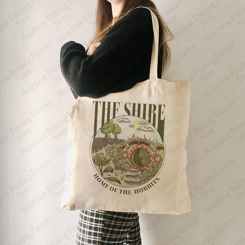 The Shire Pattern-Bolso de mano de lona reutilizable para mujer, bolso de hombro para viaje, viaje diario, compras, el mejor regalo para amantes de los movimientos