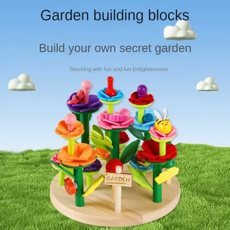 Puzzle Blocks para Crianças, Pequeno Jardim, De madeira, Versátil, DIY, Criativos, Construção, Menina, Brinquedos, Presentes de Natal