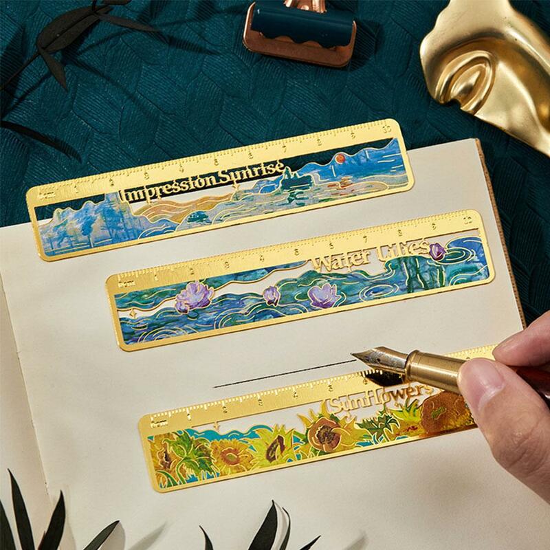 Straight Ruler Bookmarks Drawing Gift Color Series Ruler Supplies Metal Office Bookmark School Hollow Stationery J1Q2