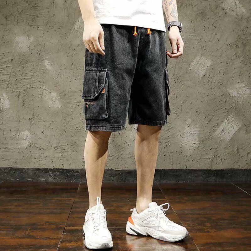 StreetwearY2K Hip Hop Męskie haftowane spodenki oversize Casual Męskie jeansy