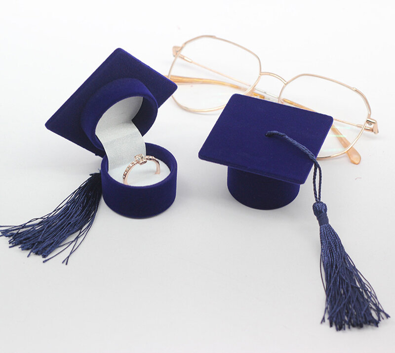 Caja de anillo con forma de sombrero de Doctor, almacenamiento de joyas personalizado, embalaje de regalo de graduación, organizador de anillo de propuesta, venta al por mayor