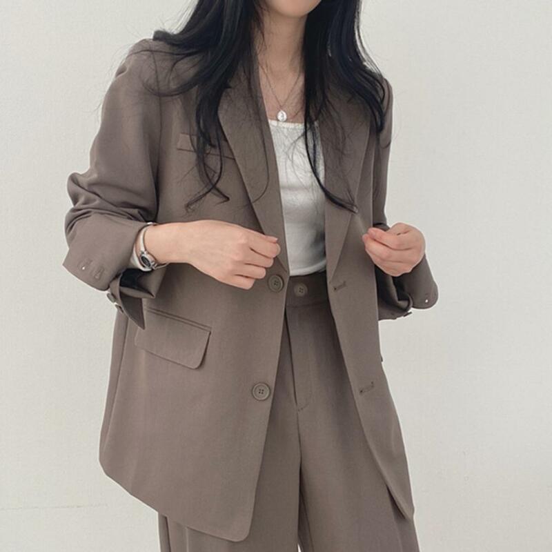 Abrigo de traje de manga larga con solapa para mujer, chaqueta informal holgada de Color liso con bolsillos y solapa, ropa de trabajo para primavera y otoño