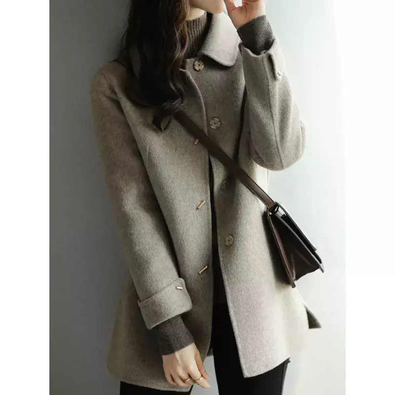 Manteau en laine taille large pour femme, col carré, simple boutonnage, combat d'hiver, poche, noir, mince, mode bureau, dame, 2023