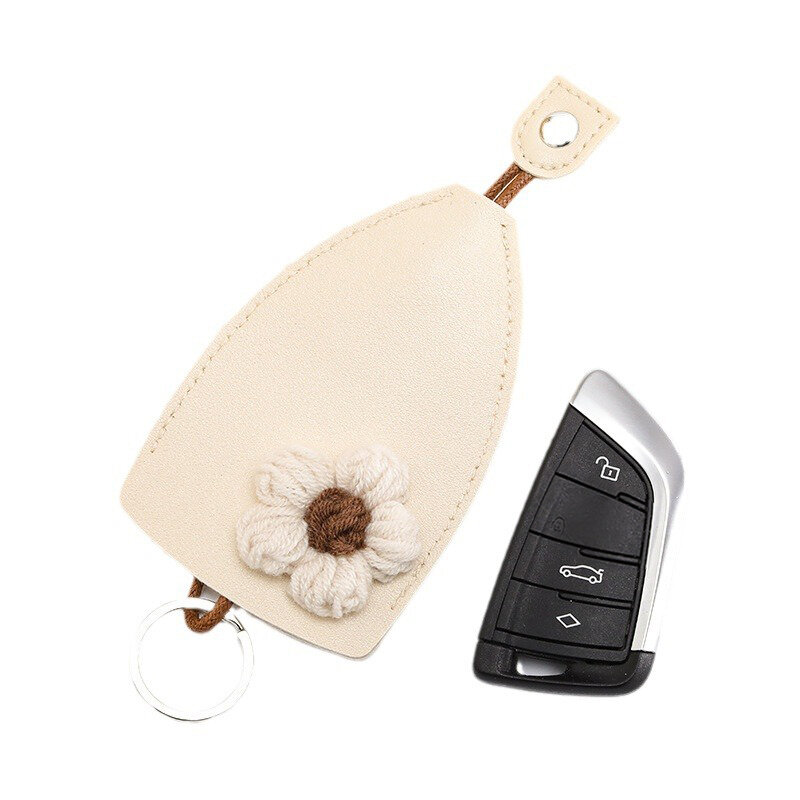 Sarung kunci tarik keluar kreatif, gantungan kunci mobil pelindung lucu dengan kait kulit kapasitas besar gantungan kunci tas