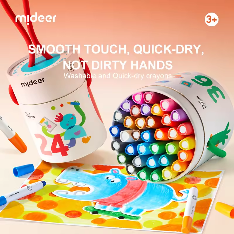 Mideer-crayones sedosos de secado rápido, cubo de colores, 12 colores, crayón lavable