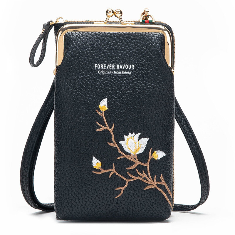 Bordado Mini Telefone Bag, Crossbody Bolsas, Bolsa Feminina, Bolsa de Ombro, Porta-moedas, Porta-cartão, Grande Capacidade, Design de moda