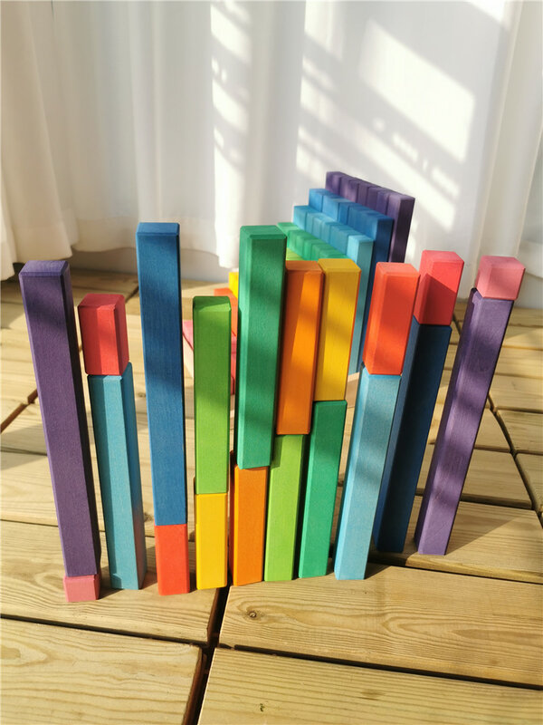 Duży drewniany zestaw klocków Rainbow układanie zliczanie drewna kwadratowe rury budowlane zabawki dla dzieci gra edukacyjna
