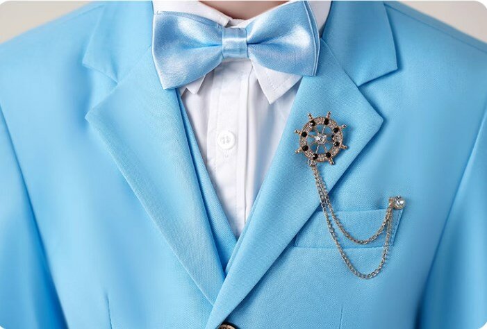 Children Sky Blue Photography Suit Boys Jacket Vest Pants Bowtie 4PS Ceremony Costume Prince Kids Birthday Wedding Tuxedo Dress