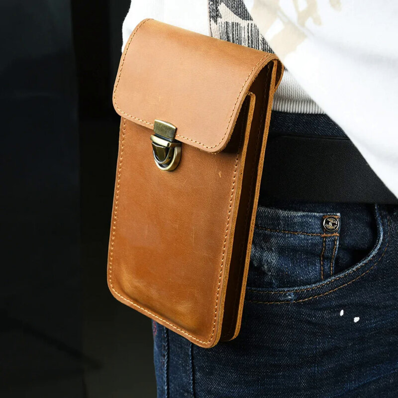 Мужская поясная сумка из натуральной кожи AIGUONIU, модная маленькая поясная сумка, высококачественные Поясные Сумки на бедра, брендовая сумка для сотового телефона